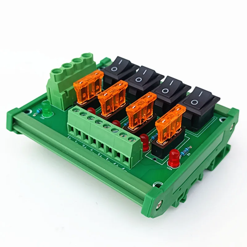 

DIN Rail Mount 4 Position Switch Power Distribution Module Fuse Splitter Board AC/DC 5-32V
