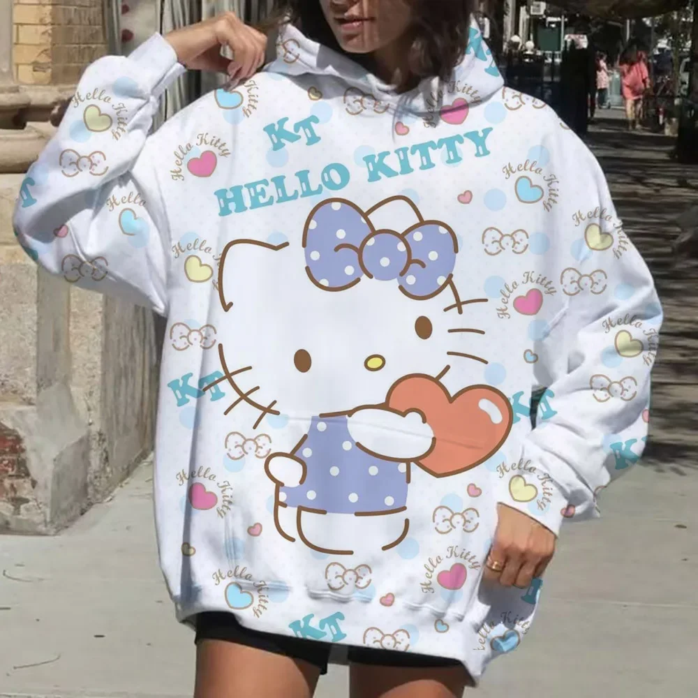 Y2k مرحبا كيتي نمط المرأة هوديي كم طويل ملابس يومية غير رسمية 2025 الربيع والخريف المرأة هوديي سترة المرأة