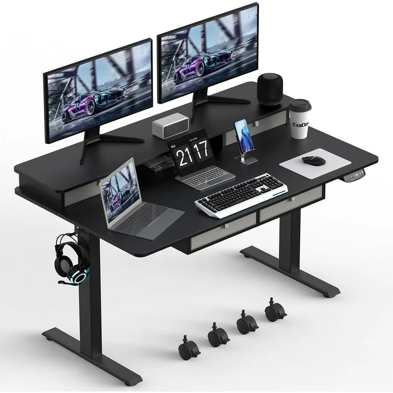 

lectric Standing Widened Desk 63 * 30 Inches Adjustable Height with 4 Drawers (Classical Black)