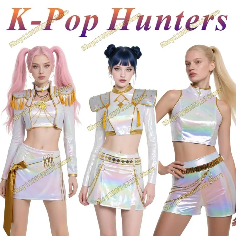 

White Uniform Rumi Zoey Mira Cosplay KPop Demon Hunters Cosplay Costume Wig Women Kids Girls Halloween Role Play Costume