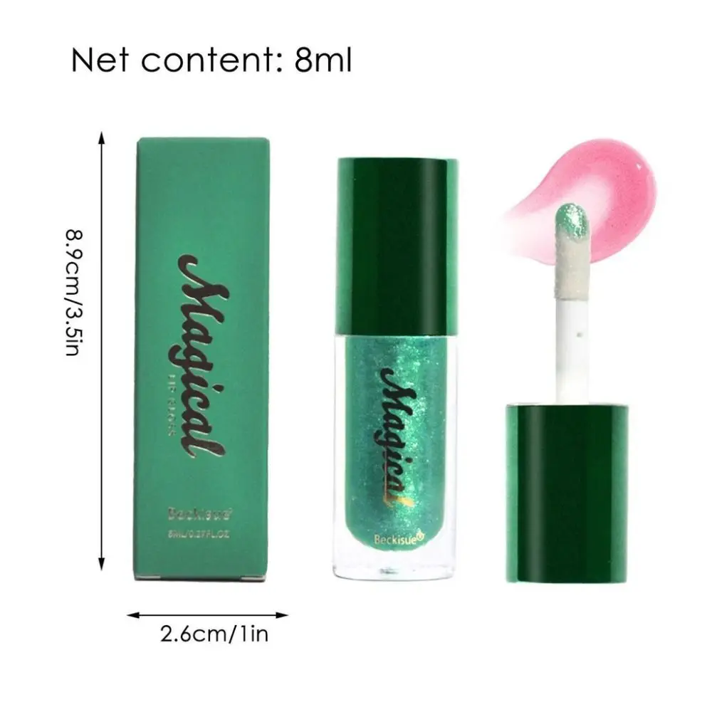 Temperature Change Color Changing Lip Gloss Long Lasting Nourishing Glitter Lip Glaze Non-Sticky Cup Shiny Makeup Tool