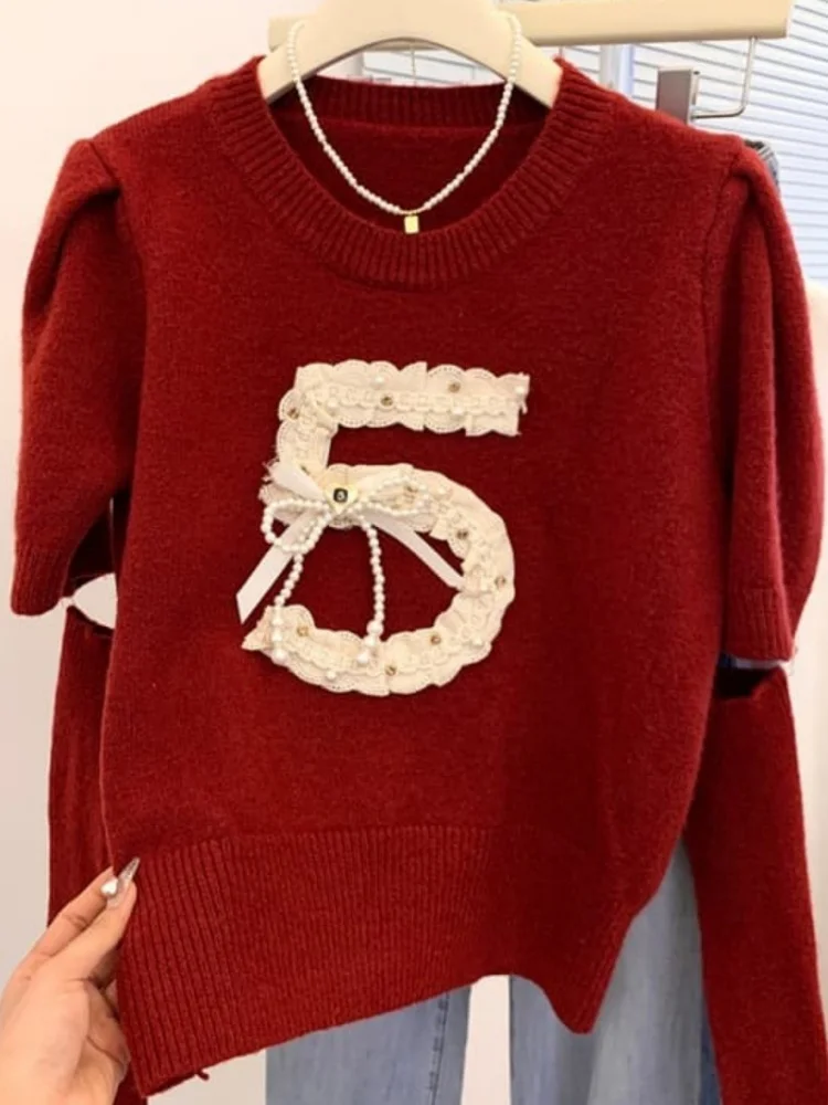 

Ladies ort Bubble Sve Knitwear Spring 2026 Commute Sle Korean Version Casual Design Knitted Top Women's Faion