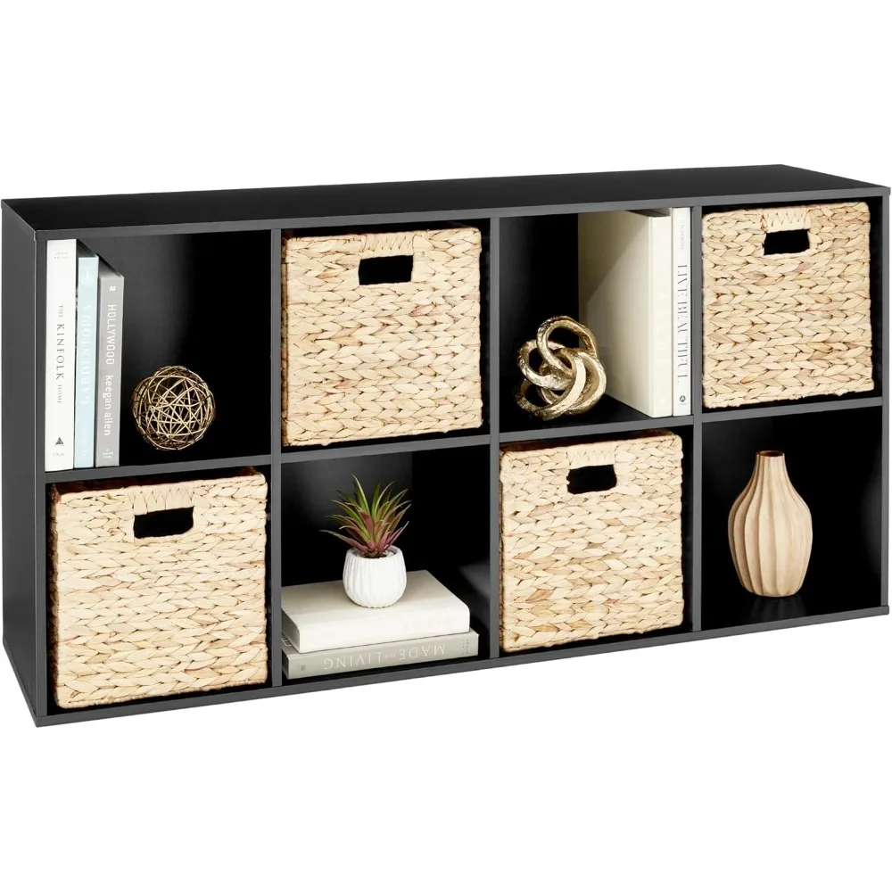 8-Cube Storage Organizer, 11in Shelf Opening, Bookcase, Display Shelf, Customizable w/ 3 Removable Back Panels – Black