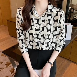 Women Spring Fashion Loose Cartoon Fashionable Turn-down Collar Long Sleeve Shirts Women Clothes Casual All-match Printing Tops