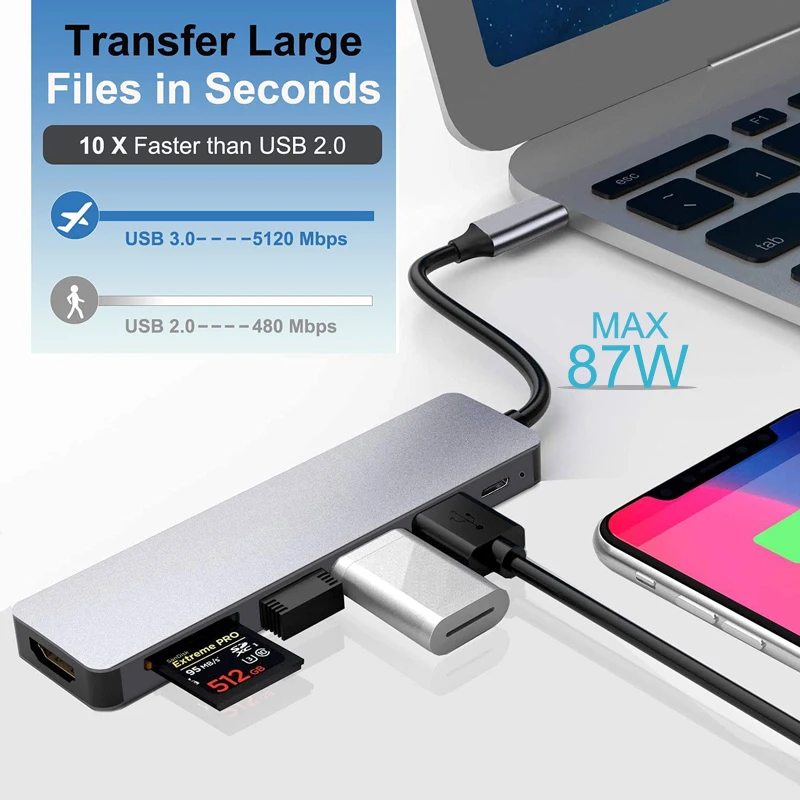 USB-концентратор с 4/5/7 портами, расширитель, расширенная док-станция, USB C разветвитель, адаптер для смартфонов, компьютеров, планшетов, Macbook, IPad