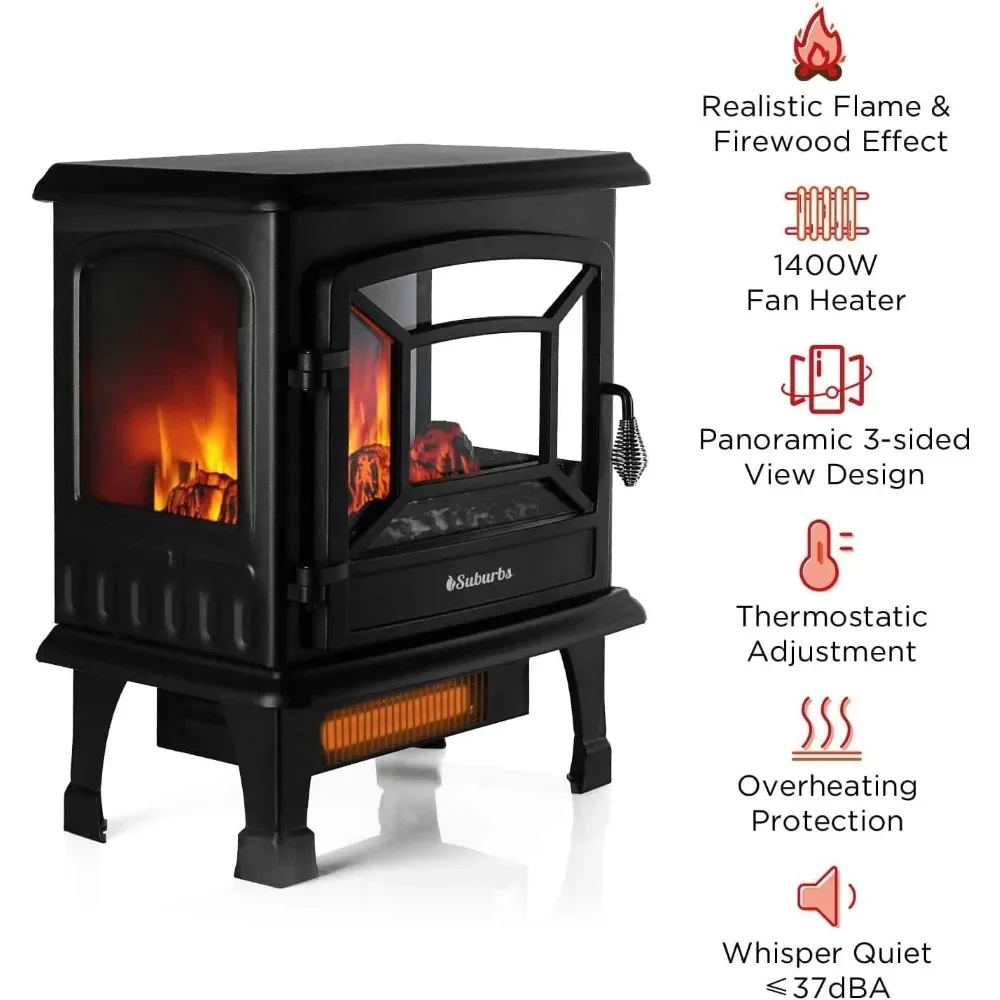 XMSJ Freestanding Fireplace Stove With Realistic Flame Effect Overheating Protection Certified Easy to Assemble 1400W Fire Place