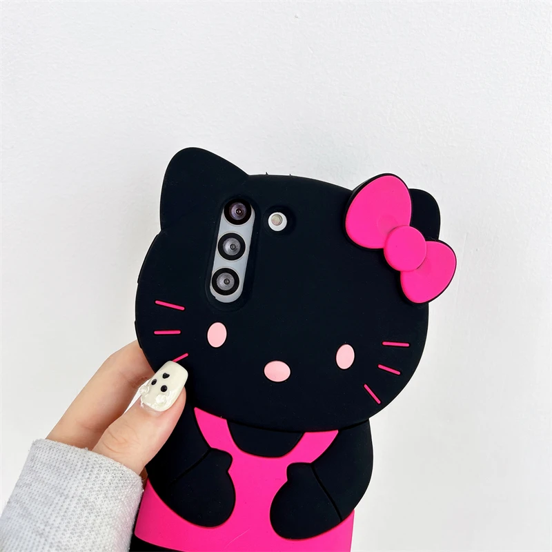 Hello Kitty 3D Bow Cartoon Bow Case For Samsung Galaxy S24 Ultra S23 Plus S22 S21 S20 FE Y2K Cute Soft Silicone Cases Cover