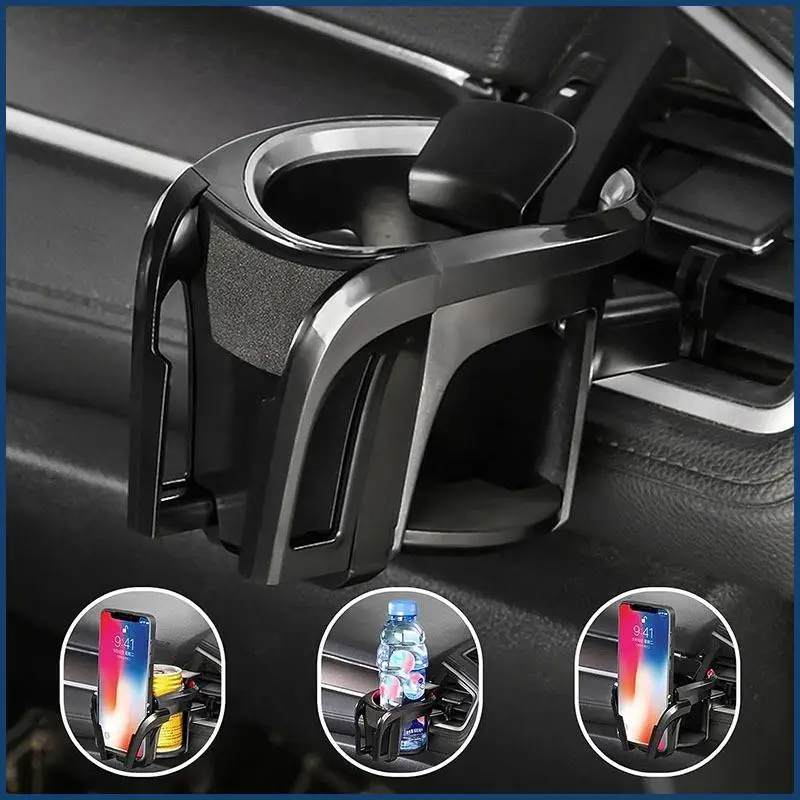 2-in-1 Car Cup Holder And Phone Holder Multi-functional Air Vent Beverage Holder ABS Storage Rack Mobile Phone Rack Car Interior
