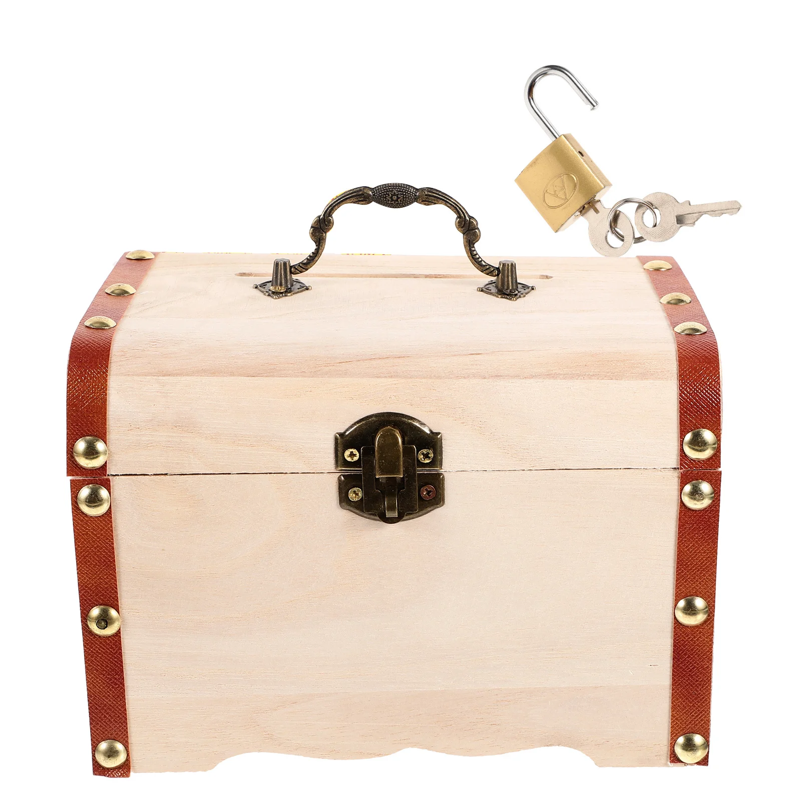 1Pcs Wooden Piggy Bank with Lock Iron Wood Material Kids Coin Bank for Saving Money Habit Creative Home Decor Treasure Chest