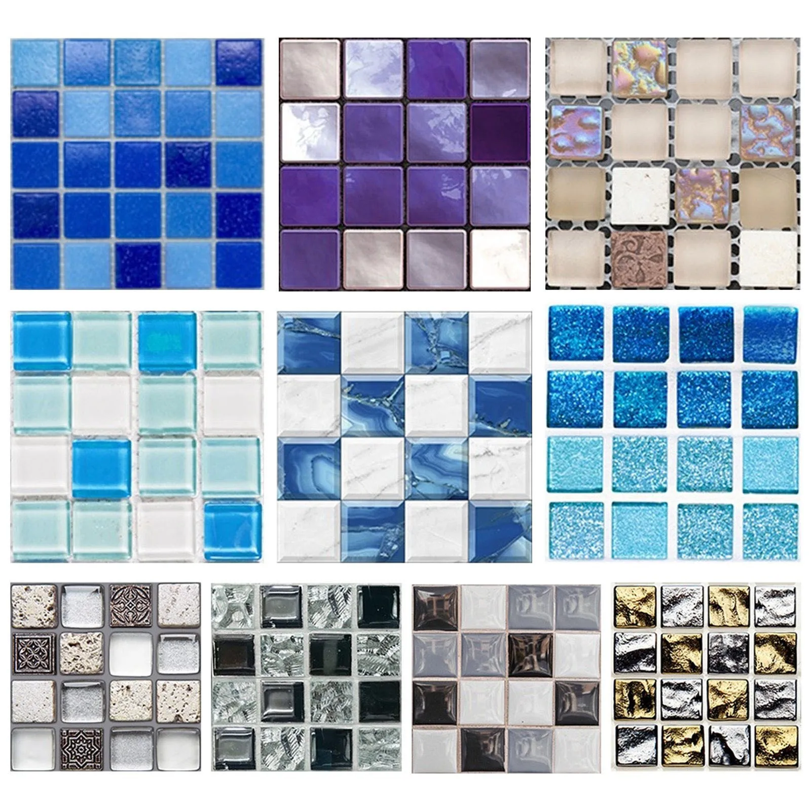 Pegatinas de azulejos de cristal 3D, pegatinas de pared autoadhesivas impermeables para bricolaje, vinilo decorativo contra salpicaduras, pelar y pegar, 10 unidades