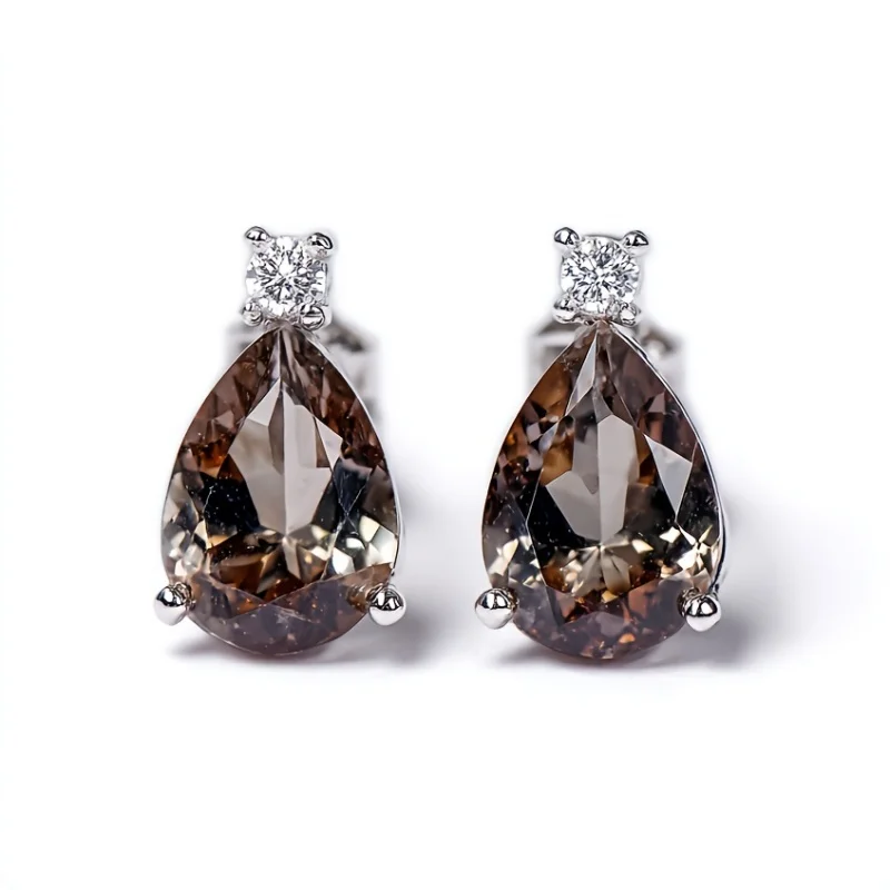 SGARIT 925 Silver Needle Natural Tea Crystal Square Zircon Earrings for Women Trendy Simplicity Jewelry Girl Sweet Gifts