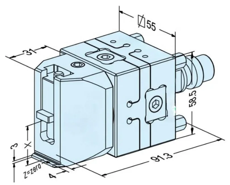 Made Hot Selling  ER-014722 Precision TP Unoset 3-axes Adjustable Rotating Vee Vise for CNC WEDM Machine HE-E06731