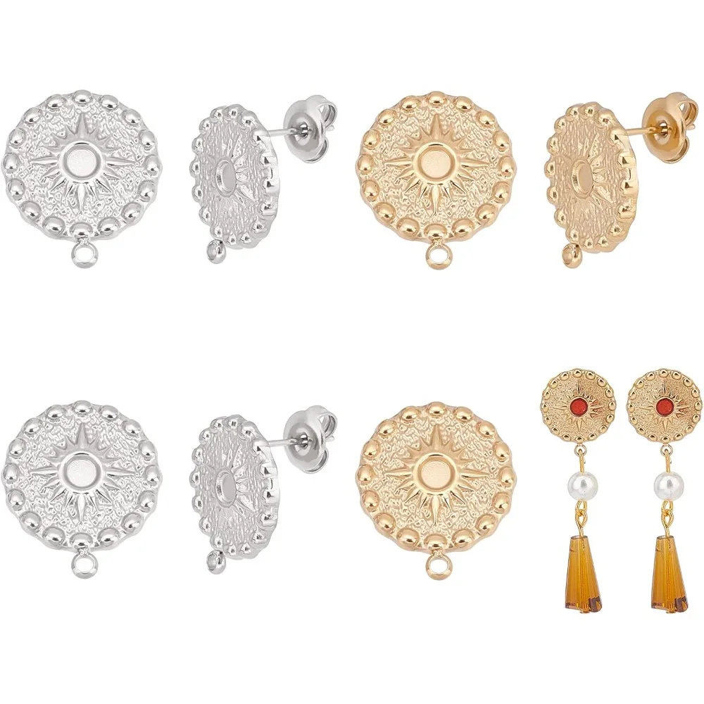 4 Pairs 2 Colors Sun Stud Earring Findings 304 Stainless Steel Stud Earring DIY Enamel Earring Components Diamonds Available