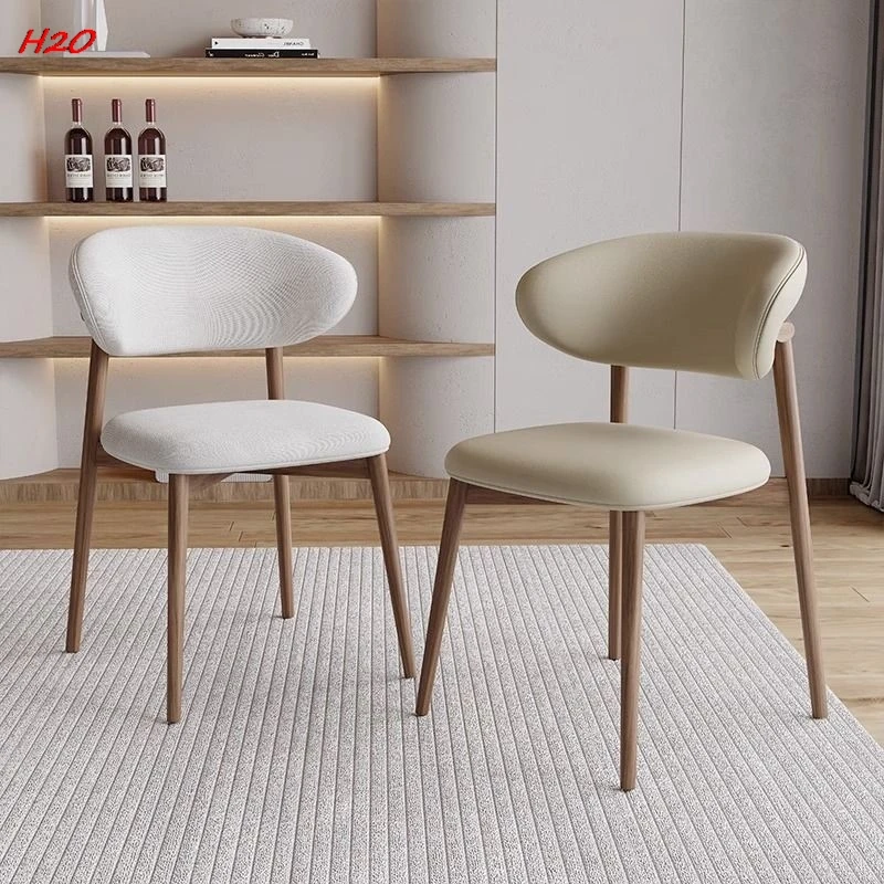 H2O Light Luxury Modern Nordic Italian Iron Imitation Solid Wood Dining Chair Simple Cafe Leisure Home Restaurant Back Chair