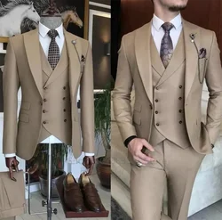 New Business Khaki Formal Men's Slim Fit Suits 3 Pieces Wedding Groom Prom Terno Masculino Custom Blazer Jacket Vest Pant Sets