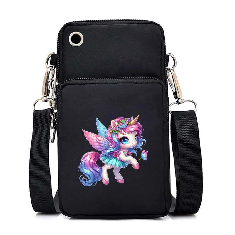 Colorful Unicorn Print Mini Mobile Phone Bag Flower Horse Animal Lover Vertical Handbag Beautiful Unicorn Outdoor Wrist Handbags