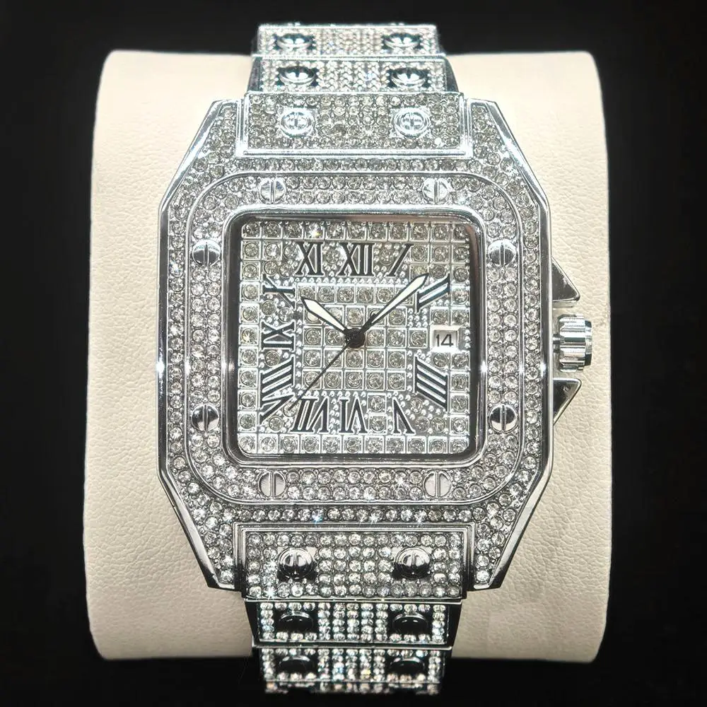 

Hot Sell Luxury Ice Watch For Men Brand UNIGUET Fashion Square Wristwatch Male Hip Hop Diamond Jewelry AAA Watch Dropshipping