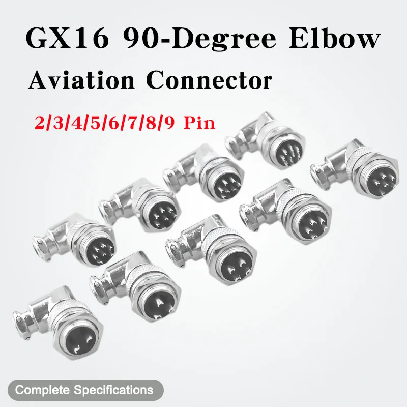 

5/10 Sets GX16 Aviation Plug Socket, 90-Degree Right-Angle Connector, 2/3/4/5/6/7/8/9PIN Industrial Use Waterproof Elbow Design