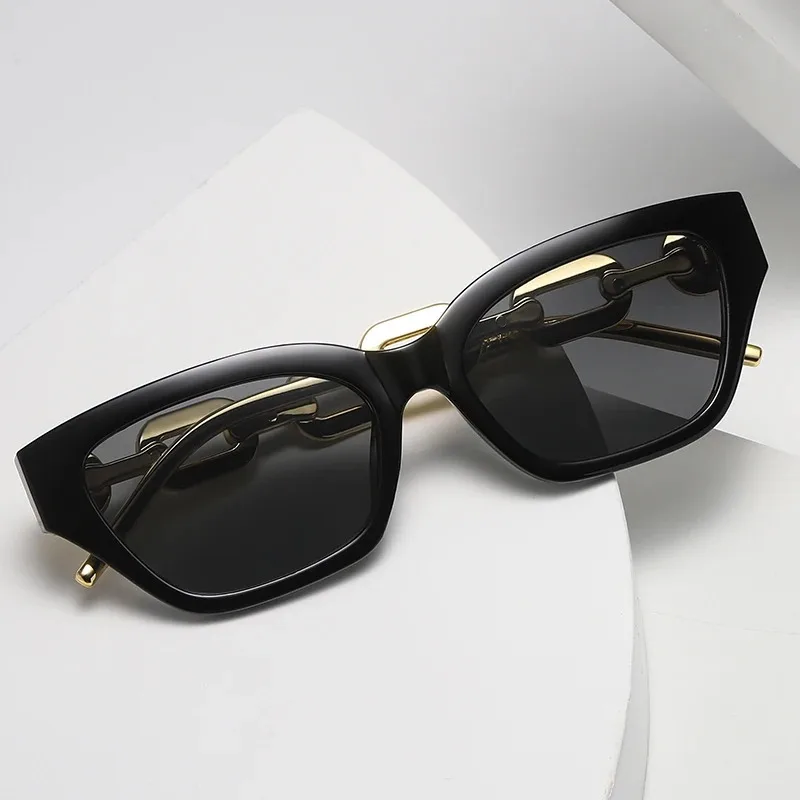 Fashion Small Cat Eye Sunglasses Women Trending Product 2024 Luxury Brand Cateye Chain Leg Sun Glasses Ladies Black Shades UV400