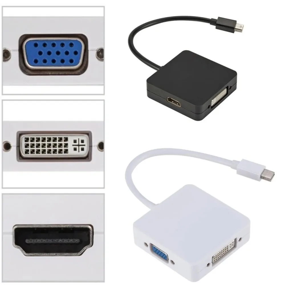 BGGQGG 3 in 1 Thunderbolt 4K Mini Display Port Dock Converter MINI DP Male To HDMI-compatible DVI VGA Female Adapter Converter