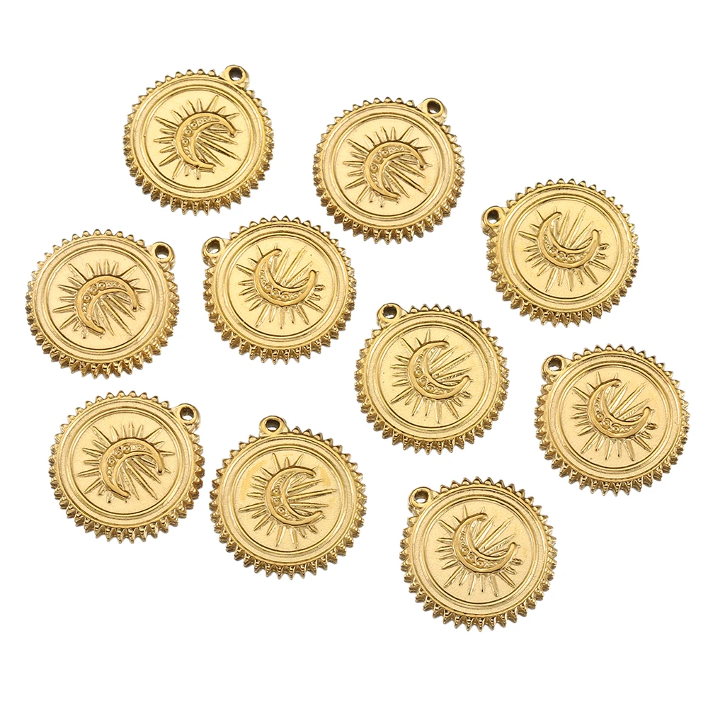 5pcs Stainless Steel Vintage Embossed Matte Sun Moon Pendant Earrings Pendant Jewelry Making DIY Necklace Pendant Accessories image 5