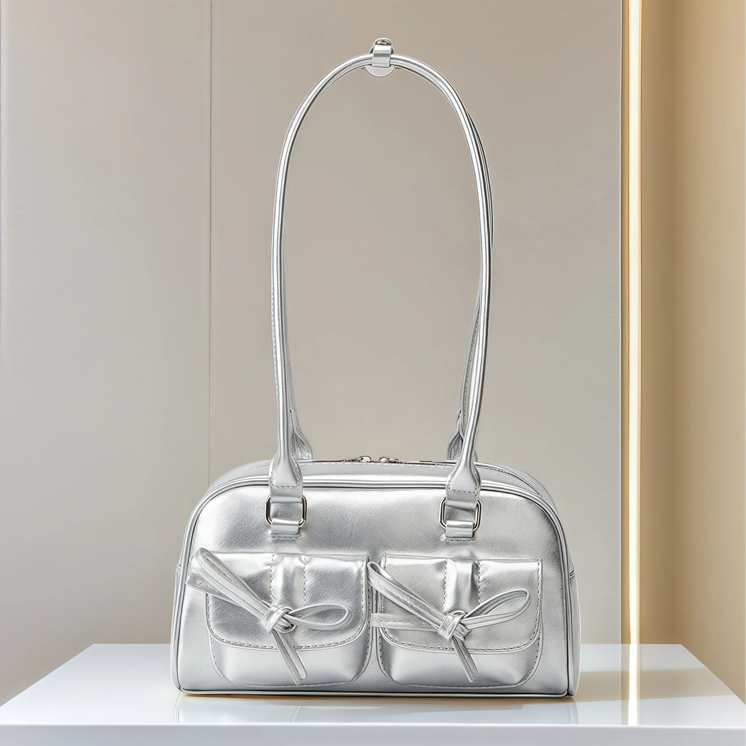 

Новая балетная сумка на плечо, весенняя сумка подмышки с бантом, женская простая большая сумка для боулинга для женщин, стильные сумки на плечо для женщин