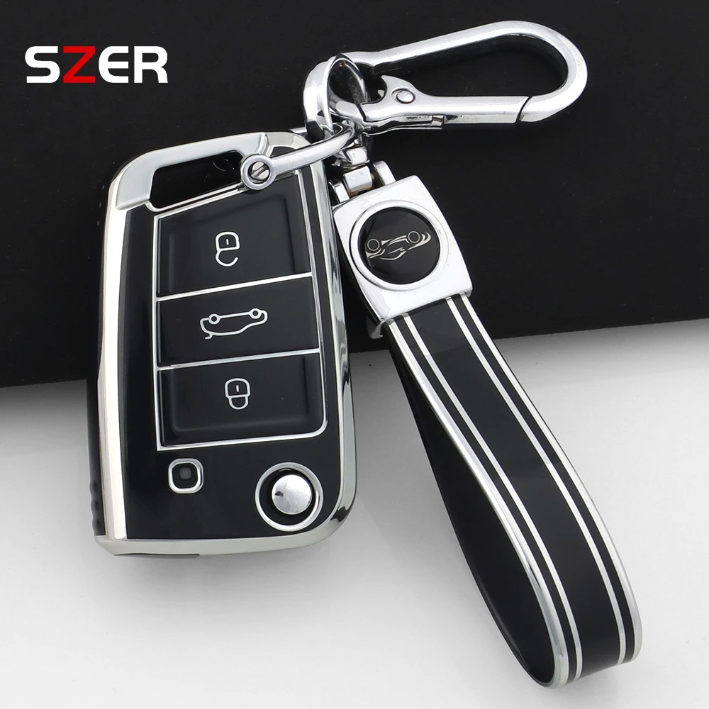 3 4 Tasten TPU Auto Flip Schlüssel Fall Tasche Shell Für VW Volkswagen Golf 7 MK7 Tiguan MK2 Für Seat Ateca Leon FR2 Ibiza Skoda Octavia