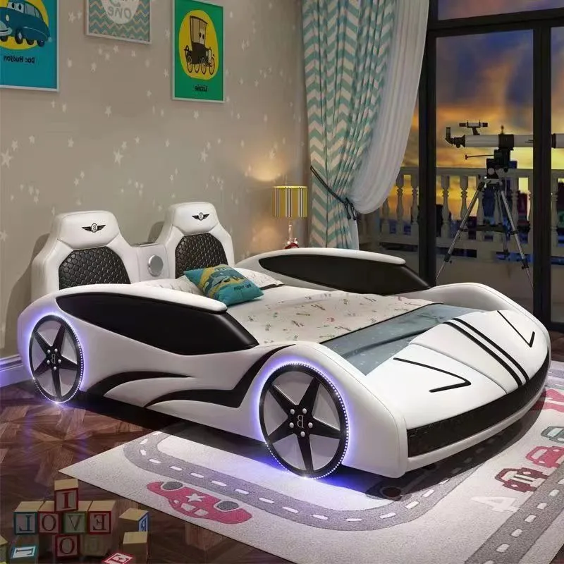 شكل سيارة عادي للأطفال سرير أمان الدرابزين تصميم واحد سرير أطفال روضة أطفال على الطراز الحديث مضاءة أثاث Enfant للمنزل