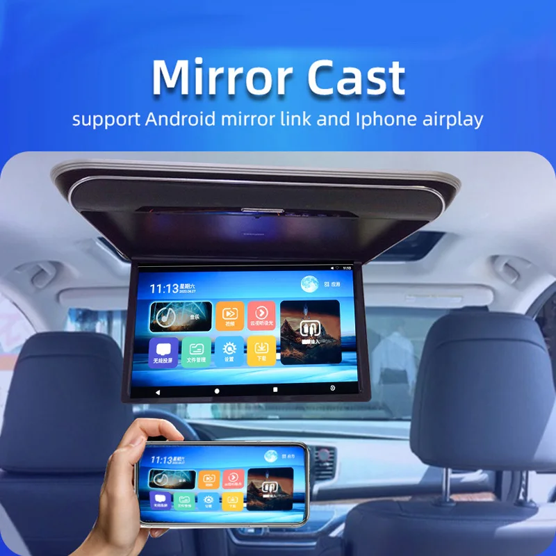 15.6Inch Android 9 Car Roof Monitor 4K TV Car Multimedia Video Playre with apple carplay Screen Mirror Link WIFI HDMI Bluetooth