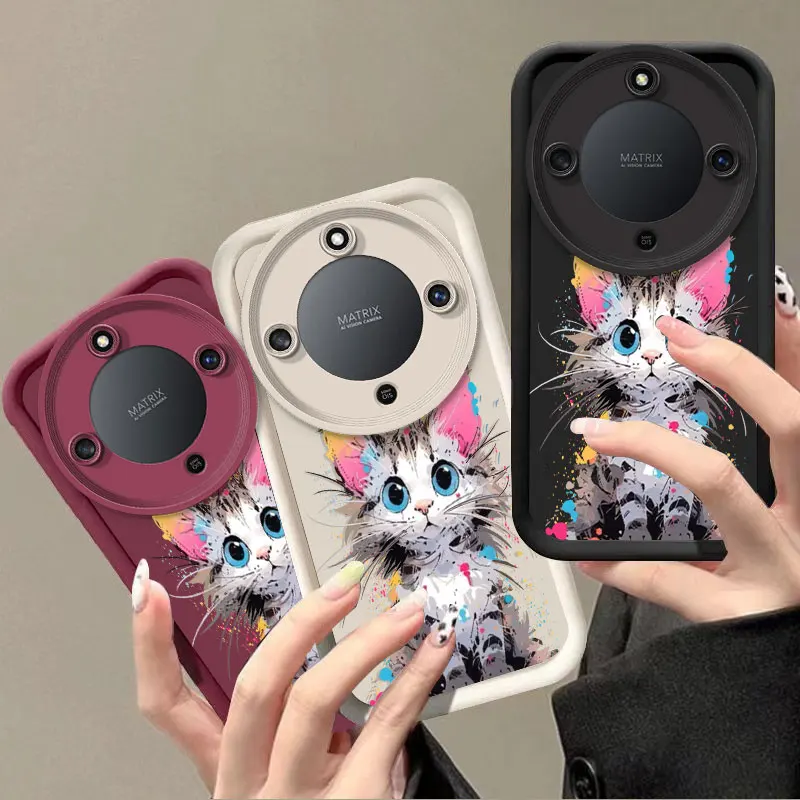 Flexible Silicone Case For Honor X9d Protective Cover Shockproof Scrawl Color Cat Print Pattern Fundas