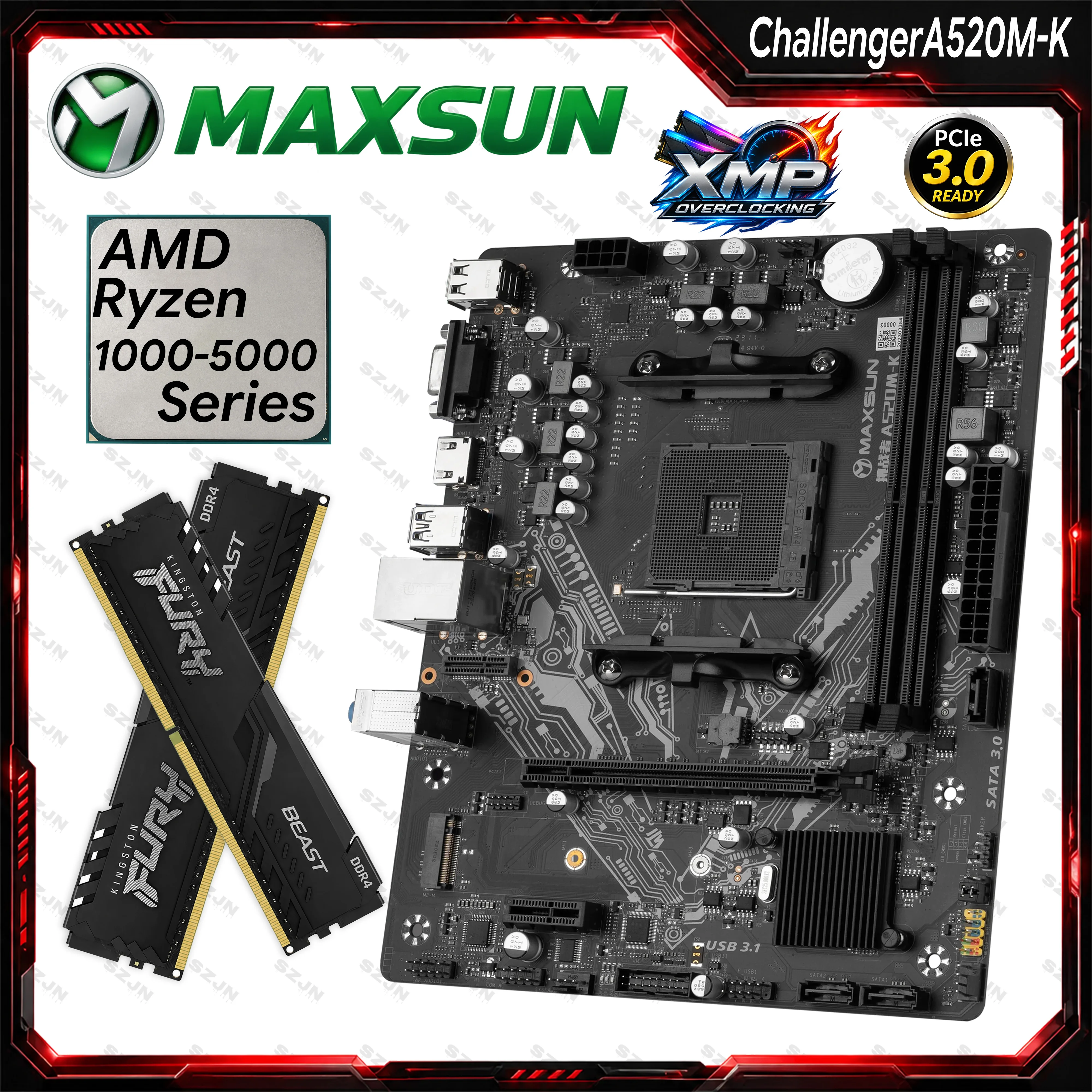 MAXSUN MS-Challenger A520M-K A520 AM4 Motherboard Ryzen 1000 2000 3000 4000 5000 DDR4 32GB A-XMP OC M.2 NVMe PCIe 3.0 x16