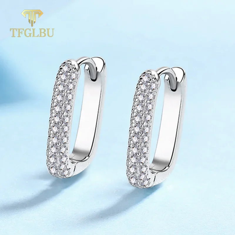 

TFGLBUS925 sterling silver beads full moissanite hoop women's earrings sparkling wedding party jewelry ...