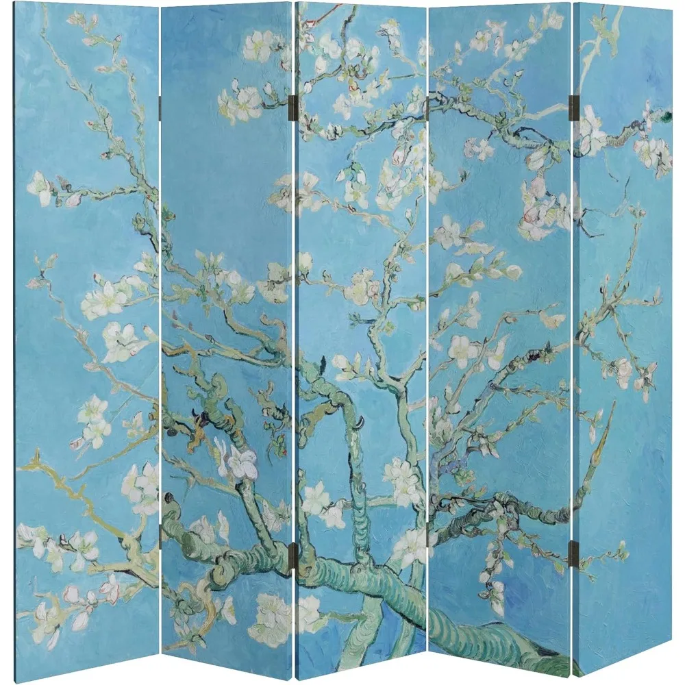 5-Panel Folding Room Divider Privacy Screen Van Gogh's Almond Blossoms Painting Canvas Foldable Portable Room Separating Divider