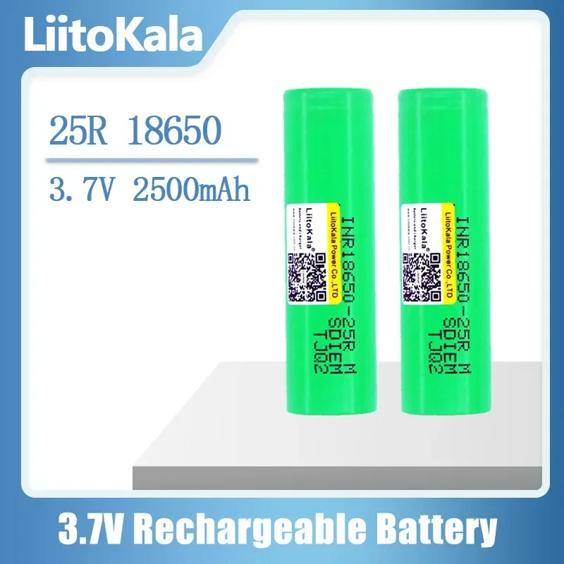 LiitoKala 3,7 V INR18650 25RM batería recargable de iones de litio 2500mAh 20A descarga para linterna de luz fuerte pequeño ventilador cámara de juguete