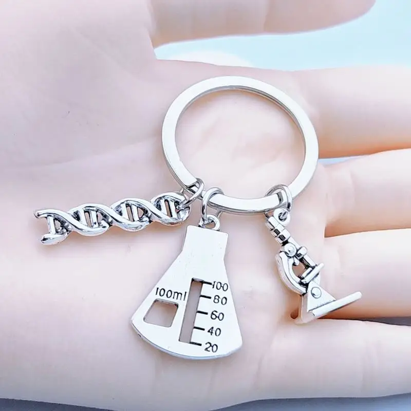 10 Pieces Creative Gene Chemistry Teacher's Day Gift DNA Chemistry Molecular Microscope Biology Experiment Keychain