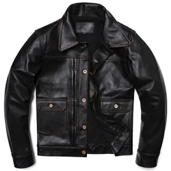 2025 New Vintage Leather Jacket Men's Classic 506 Denim Coat Tea Core Horsehide Genuine Natural Leather Clothes Slim Jackets