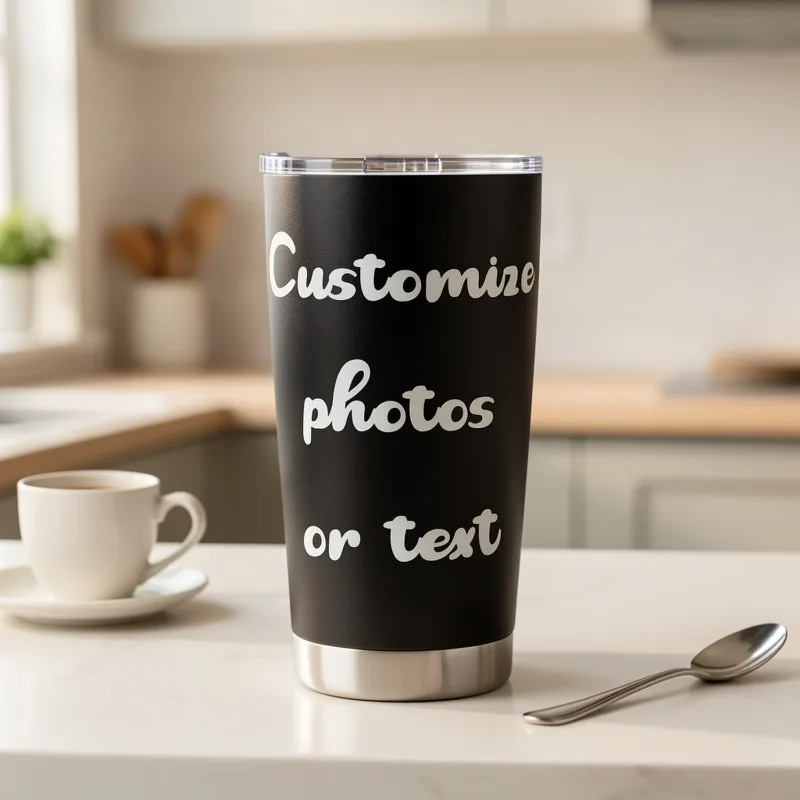 20oz Double Wall Vacuum Insulated Stainless Steel Lidded Coffee Cup Personalized Custom Photo for Family Travel Outdoor Good Gif