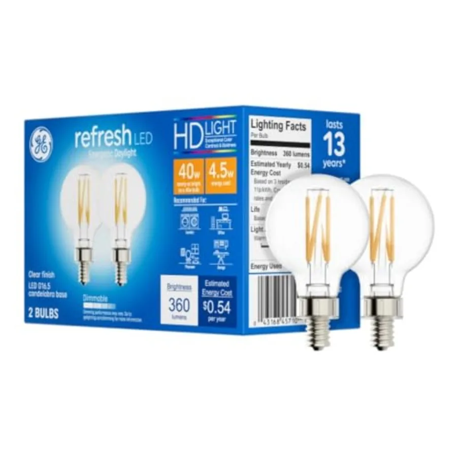 Refresh LED Light Bulbs, 40 Watt, Daylight, G6.5 Globe s, Small Base 2 Pack