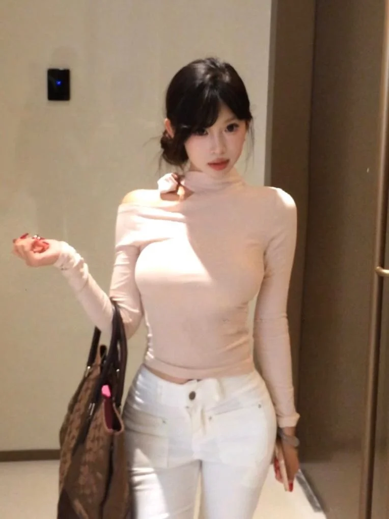 

NogiUnit Women's Slim Fit Long Sve Top with Belt Design Base Layer irt ow Figure Glue Fiber 00% Quali Assurance