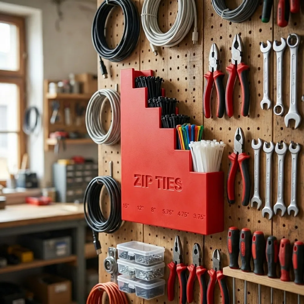 1pc Red Wall Mounted Zip Tie Organizer PP Multi Tier Cable Tie Storage Rack for Garage Workshop Tool Organization