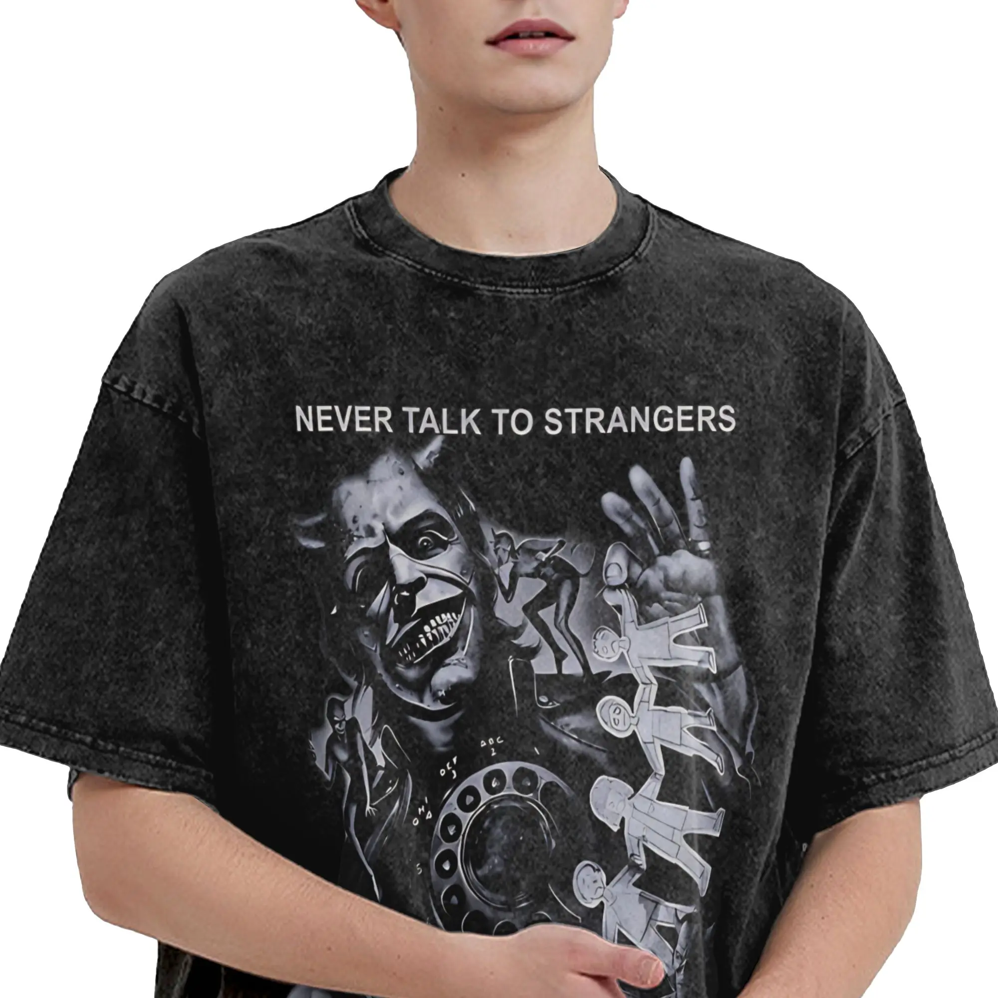 الهاتف الأسود فيلم الرعب غسلها تي شيرت رجل ريترو تي شيرت غير رسمي الصيف س الرقبة العصرية كول تيز بسيط حجم كبير الملابس