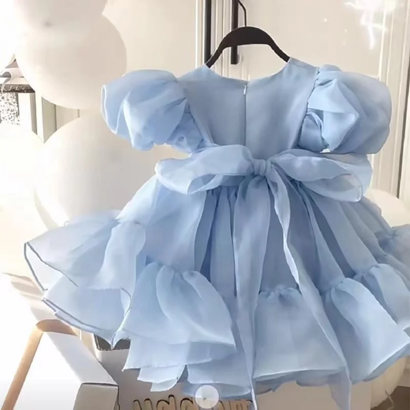 Girls' Princess Skirt 2024 New Summer Korean Edition Fashionable High end Girl Blue Dress Sweet Skirt Kids Clothing