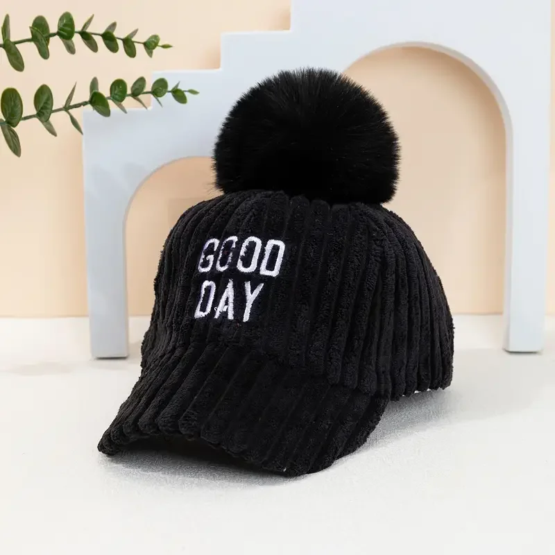 Children's Embroidered Woolen Baseball Cap For Winter