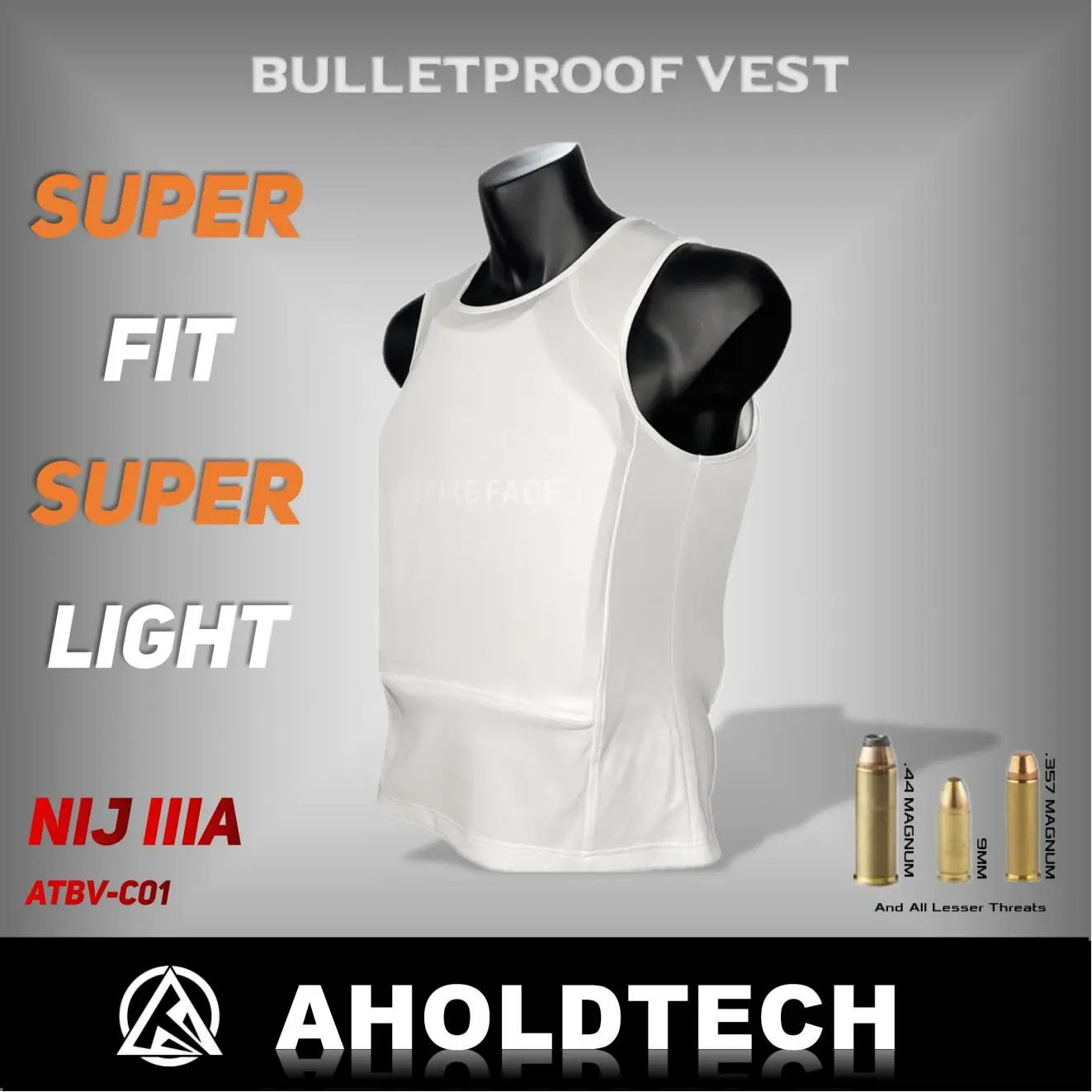 Aholdtech C01 Genuine ISO Lightweight NIJ IIIA 3a Bulletproof Ballistic Vest T-Shirt Concealable Armor Undershirt Sleeveless