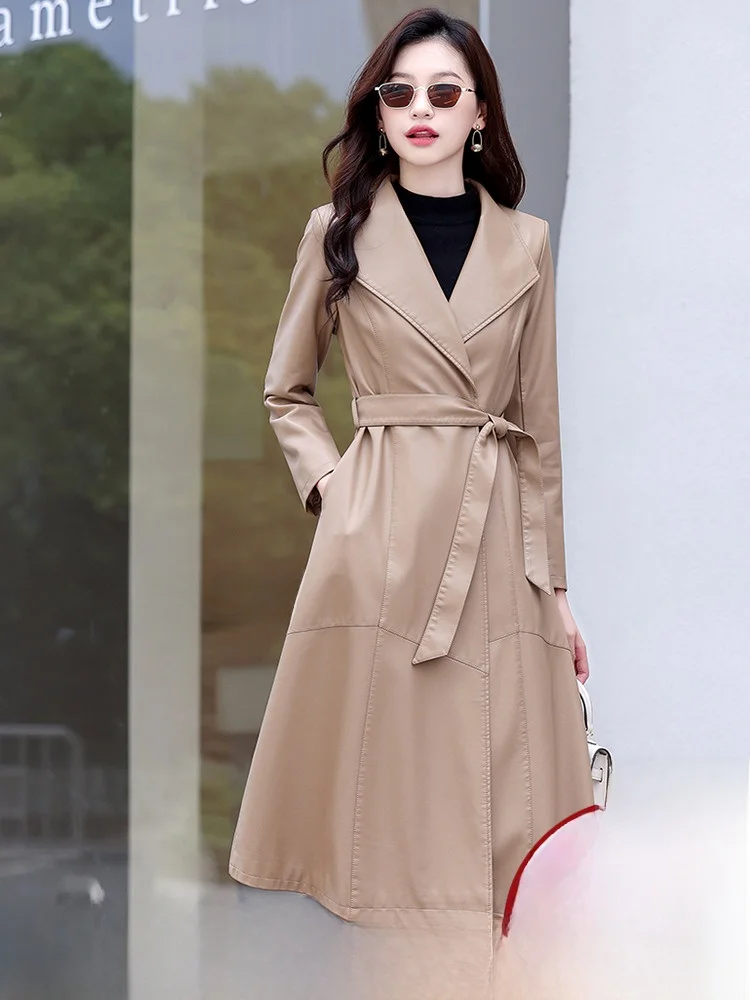 

2024 Autumn Winter New Sle Haifeng Genuine Leather Jaet Women's Mid-Length eepskin Coat Belted Slimming Trendy Outerwear