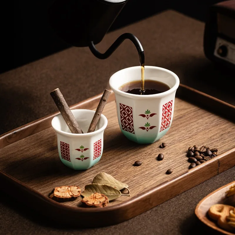 Middle Eastern Style Vintage Floral Demitasse Cup Espresso Coffee Cup for Turkish Greek Arabic Hand Brewed Tea