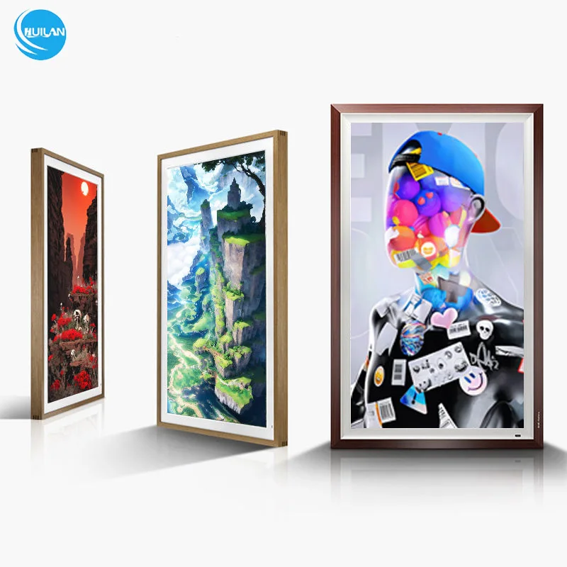 Wall Mount Digital Picture Frame 32 Inch Smart Digital Photo Frame 21 43 55 Inch Wooden Frame Support Remote Control