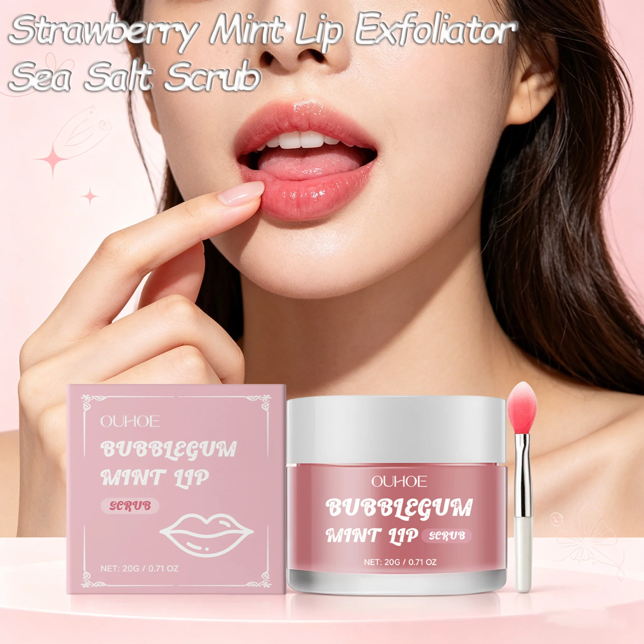 Strawberry Mint Lip Exfoliator Sea Salt Scrub Gentle Polishing For Chapped Peeling Lips Smoothing Lip Prep Before Lipstick