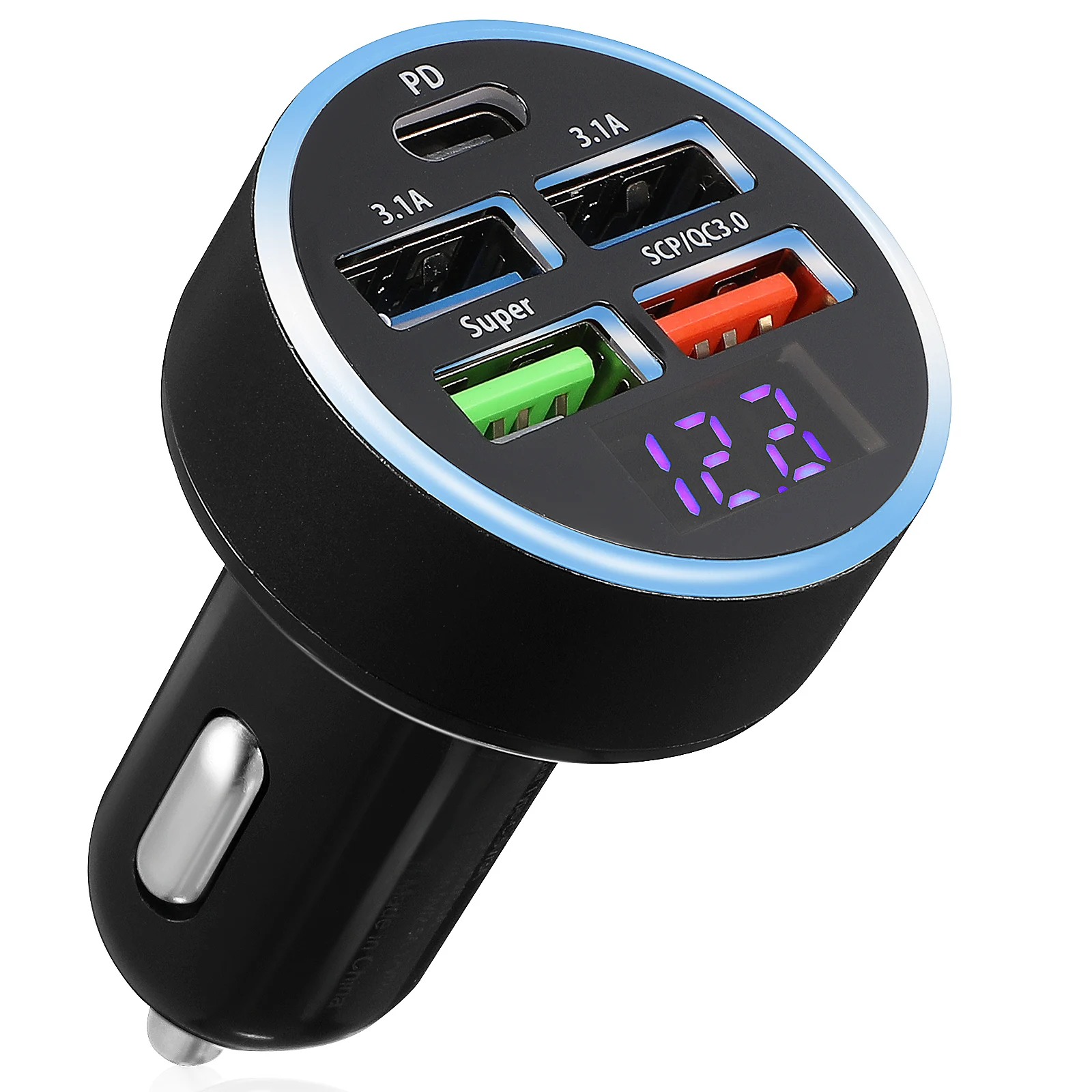 

Car Adapter Fast Charging USB C Phone 5 Ports Universal Car Adapter One-To- Display Car