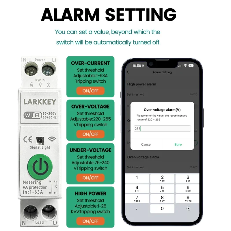 Tuya WiFi Smart Circuit Breaker MCB 1P+N 63A Power Metering over Voltage Current Protection Voice Remote Control Relay Switch